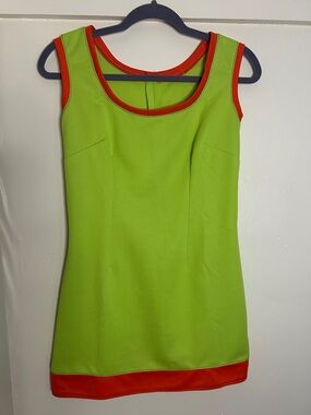 Sleeveless Lime Green Mini Dress with Orange Trim